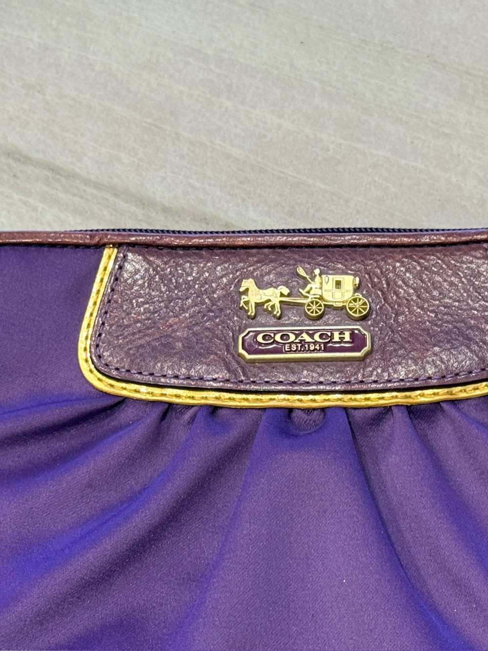 Coach Amanda Purple Satin Gathered Wristlet Clutch Style 42032 Gold Hardware - Picture 4 of 9